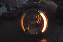 Load image into Gallery viewer, 7" DAYMAKER BLACK Angel Eye built in TURN SIGNALS Projector LED Light Bulb Headlight Motorcycle Harley Blinkers