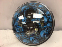 Load image into Gallery viewer, 7" DAYMAKER Replacement Custom Blue Skull Design Projector HID LED Light Bulb Headlight Motorcycle Harley