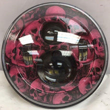 Load image into Gallery viewer, 7" DAYMAKER Replacement Custom Pink Skull Design Projector HID LED Light Bulb Headlight Motorcycle Harley