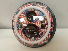 Load image into Gallery viewer, 7" DAYMAKER Replacement American Flags Design With Red Halo Projector HID LED Light Bulb Headlight Motorcycle Harley