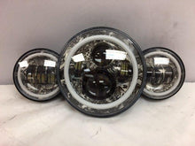 Load image into Gallery viewer, 7" DAYMAKER DICEY GAMBLE DESIGN Headlight Dual 4.5" - 4 1/2" Auxiliary Spot Passing LED Fog Lights with BLUE Halo Bulb Harley SET