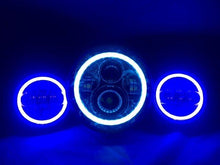 Load image into Gallery viewer, 7" DAYMAKER DICEY GAMBLE DESIGN Headlight Dual 4.5" - 4 1/2" Auxiliary Spot Passing LED Fog Lights with BLUE Halo Bulb Harley SET