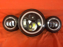 Load image into Gallery viewer, 7" DAYMAKER White HALO Headlight Dual 4.5" - 4 1/2" HALO Auxiliary AUX Black Spot Passing LED Fog Lights Bulb Harley SET