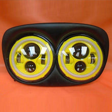 Load image into Gallery viewer, DUAL 7" YELLOW DAYMAKER YELLOW HALO LED ROAD GLIDE Black Light Bulb Headlight Motorcycle Harley Bezel