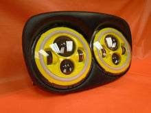 Load image into Gallery viewer, DUAL 7" YELLOW DAYMAKER YELLOW HALO LED ROAD GLIDE Black Light Bulb Headlight Motorcycle Harley Bezel