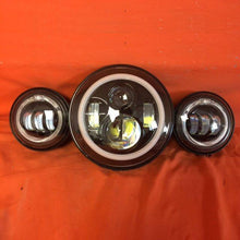 Load image into Gallery viewer, 7" DAYMAKER Red HALO Headlight Dual 4.5" - 4 1/2" RED HALO Auxiliary AUX Black Spot Passing LED Fog Lights Bulb Harley SET