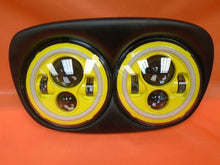 Load image into Gallery viewer, DUAL 7" YELLOW DAYMAKER YELLOW HALO LED ROAD GLIDE Black Light Bulb Headlight Motorcycle Harley Bezel