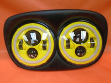 Load image into Gallery viewer, DUAL 7" YELLOW DAYMAKER YELLOW HALO LED ROAD GLIDE Black Light Bulb Headlight Motorcycle Harley Bezel