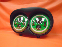 Load image into Gallery viewer, DUAL 7" GREEN DAYMAKER 2014  GREEN HALO LED ROAD GLIDE Black Light Bulb Headlight Harley Bezel