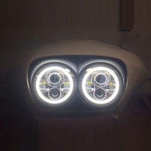 Load image into Gallery viewer, DUAL 7" DAYMAKER 2014  WHITE HALO LED Replacement ROAD GLIDE Black Light Bulb Headlight Harley Bezel
