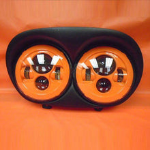 Load image into Gallery viewer, DUAL 7" ORANGE DAYMAKER 2014  LED ROAD GLIDE Black Light Bulb Headlight Harley Bezel