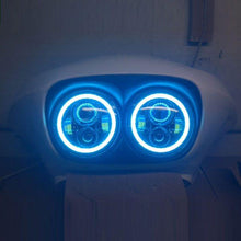 Load image into Gallery viewer, DUAL 7" DAYMAKER 2014  BLUE HALO LED Replacement ROAD GLIDE Chrome Light Bulb Headlight Harley Bezel