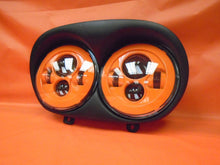 Load image into Gallery viewer, DUAL 7" ORANGE DAYMAKER 2014  LED ROAD GLIDE Black Light Bulb Headlight Harley Bezel