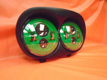 Load image into Gallery viewer, DUAL 7" GREEN DAYMAKER 2014  LED ROAD GLIDE Black Light Bulb Headlight Harley Bezel