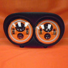 Load image into Gallery viewer, DUAL 7" ORANGE DAYMAKER 2014  ORANGE HALO LED ROAD GLIDE Black Light Bulb Headlight Harley Bezel
