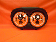 Load image into Gallery viewer, DUAL 7" ORANGE DAYMAKER 2014  ORANGE HALO LED ROAD GLIDE Black Light Bulb Headlight Harley Bezel
