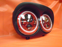 Load image into Gallery viewer, DUAL 7" RED DAYMAKER 2014  RED HALO LED ROAD GLIDE Black Light Bulb Headlight Harley Bezel