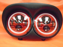 Load image into Gallery viewer, DUAL 7" RED DAYMAKER 2014  RED HALO LED ROAD GLIDE Black Light Bulb Headlight Harley Bezel