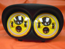 Load image into Gallery viewer, DUAL 7" YELLOW DAYMAKER 2014  YELLOW HALO LED ROAD GLIDE Black Light Bulb Headlight Harley Bezel