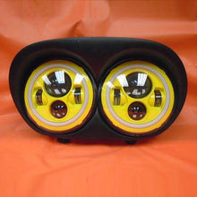 Load image into Gallery viewer, DUAL 7" YELLOW DAYMAKER 2014  YELLOW HALO LED ROAD GLIDE Black Light Bulb Headlight Harley Bezel