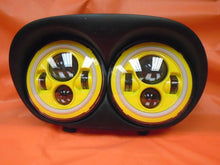 Load image into Gallery viewer, DUAL 7" YELLOW DAYMAKER 2014  YELLOW HALO LED ROAD GLIDE Black Light Bulb Headlight Harley Bezel