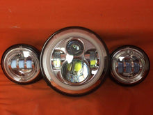 Load image into Gallery viewer, 7" DAYMAKER White HALO Headlight Dual 4.5" - 4 1/2" HALO Auxiliary AUX Chrome Spot Passing LED Fog Lights Bulb Harley SET