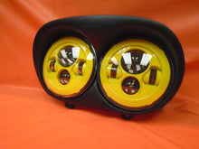 Load image into Gallery viewer, DUAL 7" YELLOW DAYMAKER 2014  LED ROAD GLIDE Black Light Bulb Headlight Harley Bezel