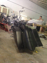 Load image into Gallery viewer, Harley Davidson 6" Heritage Softail Out & Down Extended Saddlebags, No lids LED Fender No Cutouts