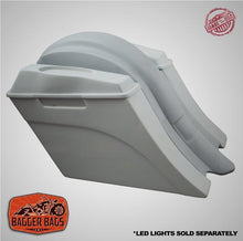 Load image into Gallery viewer, Harley Davidson 6" Heritage Softail Out & Down Extended Saddlebags 6.5" Speaker Lids Fender No Cutouts