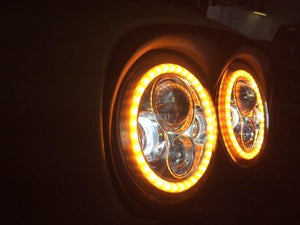 DUAL 7" DAYMAKER 2014  ORANGE HALO LED Replacement ROAD GLIDE Black Light Bulb Headlight Harley Bezel