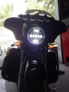 7" DAYMAKER 75W CHROME Projector HID LED Light Bulb Headlight Motorcycle Harley with RED HALO