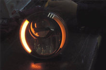 Load image into Gallery viewer, 7&quot; DAYMAKER BLACK Angel Eye built in TURN SIGNALS Projector LED Light Bulb Headlight Motorcycle Harley Blinkers
