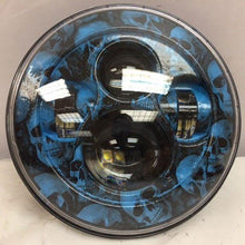 Load image into Gallery viewer, 7&quot; DAYMAKER Replacement Custom Blue Skull Design Projector HID LED Light Bulb Headlight Motorcycle Harley