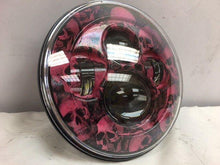 Load image into Gallery viewer, 7&quot; DAYMAKER Replacement Custom Pink Skull Design Projector HID LED Light Bulb Headlight Motorcycle Harley