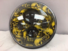 Load image into Gallery viewer, 7&quot; DAYMAKER Replacement Custom Yellow Skull Design Projector HID LED Light Bulb Headlight Motorcycle Harley