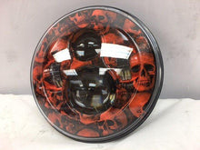 Load image into Gallery viewer, 7&quot; DAYMAKER Replacement Custom Orange Skull Design Projector HID LED Light Bulb Headlight Motorcycle Harley