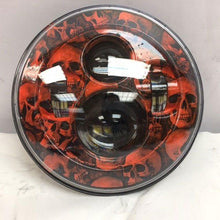 Load image into Gallery viewer, 7&quot; DAYMAKER Replacement Custom Orange Skull Design Projector HID LED Light Bulb Headlight Motorcycle Harley