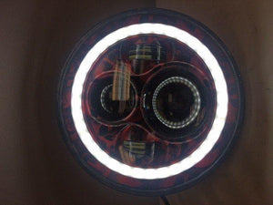 7" DAYMAKER Custom Red With White Halo Skull Design Projector HID LED Light Bulb Headlight Motorcycle Harley