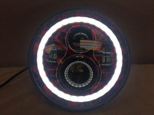 7" DAYMAKER Custom Red With White Halo Skull Design Projector HID LED Light Bulb Headlight Motorcycle Harley