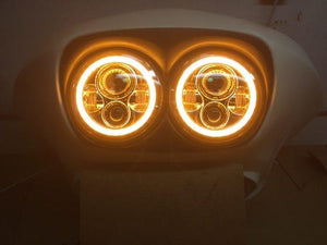 DUAL 7" DAYMAKER 2014  ORANGE HALO LED Replacement ROAD GLIDE Black Light Bulb Headlight Harley Bezel