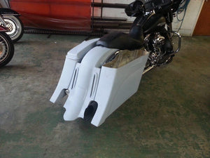 Harley Davidson 6" Extended Stretched Out & Down Saddlebags Fender - No Lids 2014 Model Style Bags - Dual Cut Outs.