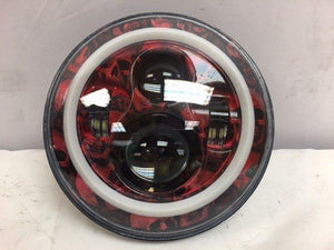 7" DAYMAKER Custom Red With White Halo Skull Design Projector HID LED Light Bulb Headlight Motorcycle Harley