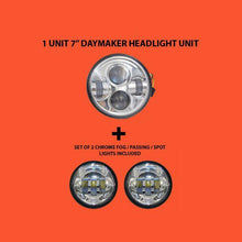 Load image into Gallery viewer, 7&quot; DAYMAKER Headlight Dual 4.5&quot; - 4 1/2&quot; Auxiliary AUX Chrome Spot Passing LED Fog Lights Bulb Harley SET