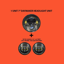 Load image into Gallery viewer, 7&quot; DAYMAKER Headlight Dual 4.5&quot; - 4 1/2&quot; Auxiliary AUX Black Spot Passing LED Fog Lights Bulb Harley SET