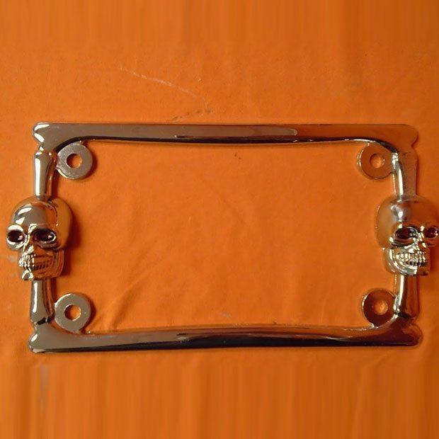Chrome Motorcycle License Plate Frame - Skull