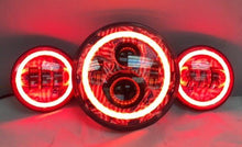 Load image into Gallery viewer, 7&quot; DAYMAKER AMERICAN FLAGS DESIGN Headlight Dual 4.5&quot; - 4 1/2&quot; Auxiliary Spot Passing LED Fog Lights Red Halo Bulb Harley SET