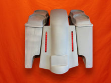 Load image into Gallery viewer, Harley Davidson 4&quot; Extended Stretched Saddlebags Dual 6.5 Speaker Lids and Replacement LED Fender 09 - 13
