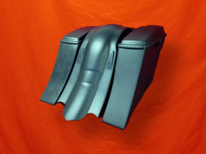 Harley Davidson 6" Extended Out &amp; Down Saddlebags  with Lids &amp; Custom Rear Fender - No Cut Outs