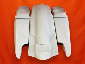 Harley Davidson 2014 – 2018 5″ Fifty Five Extended Stretched Saddlebag Fender Kit ? Dual Cut Outs and Dual 6.5″ Speaker Lids