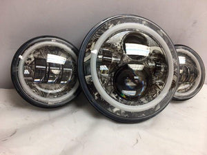 7" DAYMAKER DICEY GAMBLE DESIGN Headlight Dual 4.5" - 4 1/2" Auxiliary Spot Passing LED Fog Lights with BLUE Halo Bulb Harley SET